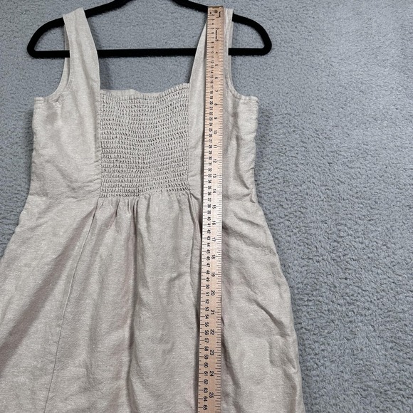 Old Navy Dress Womens Small Beige Linen Blend Sleeveless Smocked Square Neck - Picture 5 of 7